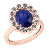 2.42 Ctw Blue Sapphire And Diamond I2/I3 14K Rose Gold Vintage Style Ring
