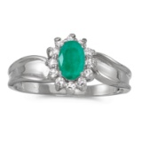 10k White Gold Oval Emerald And Diamond Ring 0.45 CTW
