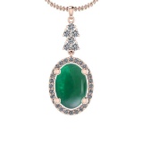 16.00 Ctw VS/SI1 Emerald And Diamond 14K Rose Gold Pendant