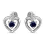 10k White Gold Round Sapphire And Diamond Heart Earrings 0.19 CTW