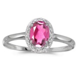 10k White Gold Oval Pink Topaz And Diamond Ring 0.85 CTW