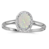 14k White Gold Oval Opal And Diamond Ring 0.2 CTW