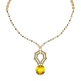 29.11 Ctw SI2/I1 Lemon Topaz And Diamond 14k Yellow Gold Victorian Style Necklace