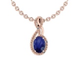 1.27 Ctw VS/SI1 Blue Sapphire And Diamond 14K Rose Gold Pendant