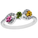 0.91 Ctw VS/SI1 Multi Sapphire And Diamond Platinum Ring