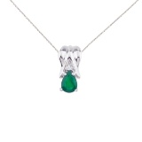 14k White Gold Emerald Pear Pendant with Diamonds