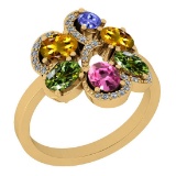 1.75 Ctw SI2/I1 Multi Sapphire,Tanzanite And Diamond 14K Yellow Gold Cocktail Anniversary Ring