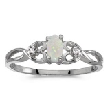 14k White Gold Oval Opal And Diamond Ring