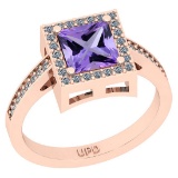 1.32 Ctw I2/I3 Amethyst And Diamond 10K Rose Gold Cocktail Ring
