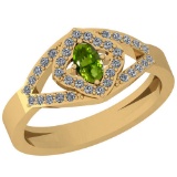0.47 Ctw Peridot And Diamond I2/I3 10K Yellow Gold Vintage Style Ring