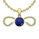 3.88 Ctw I2/I3 Blue Sapphire And Diamond 14K Yellow Gold Necklace