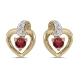 14k Yellow Gold Round Garnet And Diamond Heart Earrings 0.25 CTW