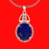6.26 Ctw VS/SI1 Blue Sapphire And Diamond 14K Rose Gold Necklace