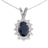 Certified 10k White Gold Oval Sapphire And Diamond Pendant