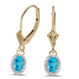 14k Yellow Gold Oval Blue Topaz And Diamond Leverback Earrings 1.22 CTW