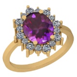 4.10 Ctw VS/SI1 Amethyst And Diamond 14k Yellow Gold Victorian Style Ring