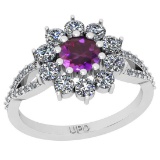 1.36 Ctw I2/I3 Amethyst And Diamond 10K White Gold Engagement Halo Ring