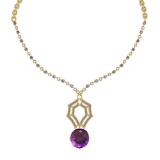 25.63 Ctw VS/SI1 Amethyst And Diamond 14k Yellow Gold Victorian Style Necklace