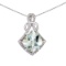 14K White Gold Green Amethyst and Diamond Shape Pendant