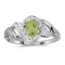 14k White Gold Oval Peridot And Diamond Swirl Ring 0.41 CTW