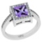 1.32 Ctw I2/I3 Amethyst And Diamond 10K White Gold Cocktail Ring