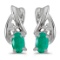 14k White Gold Oval Emerald And Diamond Earrings 0.34 CTW