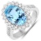 4.94 CTW Genuine Aquamarine and White Diamond 14K White Gold Ring