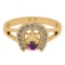 0.22 Ctw I2/I3 Amethyst And Diamond 10K Yellow Gold Vintage Style Ring