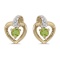 10k Yellow Gold Round Peridot And Diamond Heart Earrings 0.19 CTW