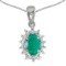 14k White Gold Oval Emerald And Diamond Pendant 0.33 CTW