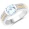 1.37 CTW Genuine Aquamarine and White Diamond 14K Yellow Gold with .925 Sterling Silver Ring