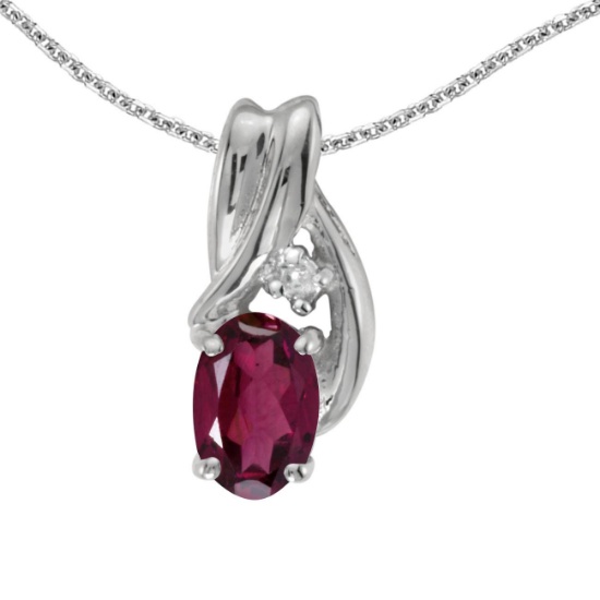 14k White Gold Oval Rhodolite Garnet And Diamond Pendant 0.5 CTW