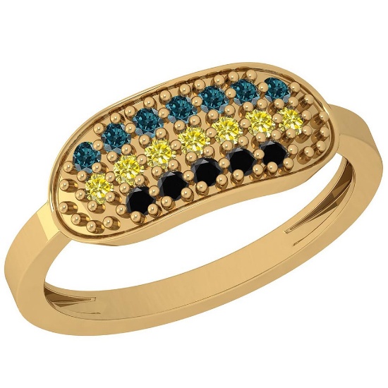 0.30 Ctw I1/I2 Treated Fancy Black ,Yellow,Blue Diamond 14K Yellow Gold Ring