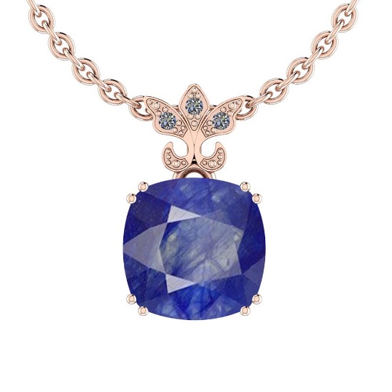 5.80 Ctw VS/SI1 Blue Sapphire And Diamond 14K White Gold Pendant