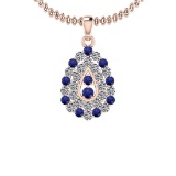 1.15 Ctw VS/SI1 Blue Sapphire And Diamond 14K Rose Gold Pendant Necklace