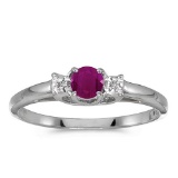 10k White Gold Round Ruby And Diamond Ring