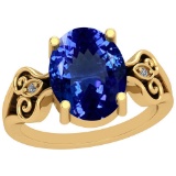 3.97 Ctw VS/SI1 Tanzanite And Diamond Platinum 14K Yellow Gold Plated Vintage Style Ring