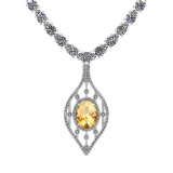 7.20 Ctw Citrine And Diamond I2/I3 14K White Gold Pendant Necklace