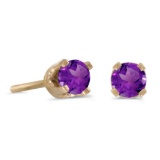 3 mm Petite Round Natural Amethyst Stud Earrings in 14k Yellow Gold 0.16 CTW