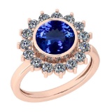 16.10 Ctw VS/SI1 Tanzanite And Diamond Platinum 14K Rose Gold Plated Ring