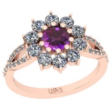 1.36 Ctw I2/I3 Amethyst And Diamond 10K Rose Gold Engagement Halo Ring