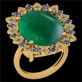 21.05 Ctw SI2/I1 Emerald And Diamond 14k Yellow Gold Victorian Style Ring