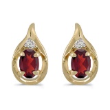 14k Yellow Gold Oval Garnet And Diamond Earrings 0.96 CTW