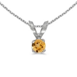 14k White Gold Round Citrine Pendant 0.08 CTW