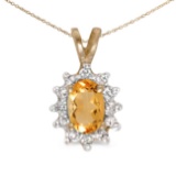 Certified 14k Yellow Gold Oval Citrine And Diamond Pendant