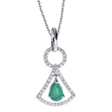 14k White Gold Emerald and .16 ct Diamond Pendant