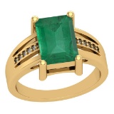 2.46 Ctw VS/SI1 Emerald And Diamond 14K Yellow Gold Vintage Style Ring