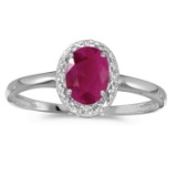 10k White Gold Oval Ruby And Diamond Ring 0.75 CTW
