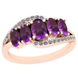 1.63 Ctw Amethyst And Diamond I2/I3 14K Rose Gold Ring