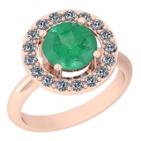 1.42 Ctw VS/SI1 Emerald And Diamond Platinum 14K Rose Gold Plated Ring